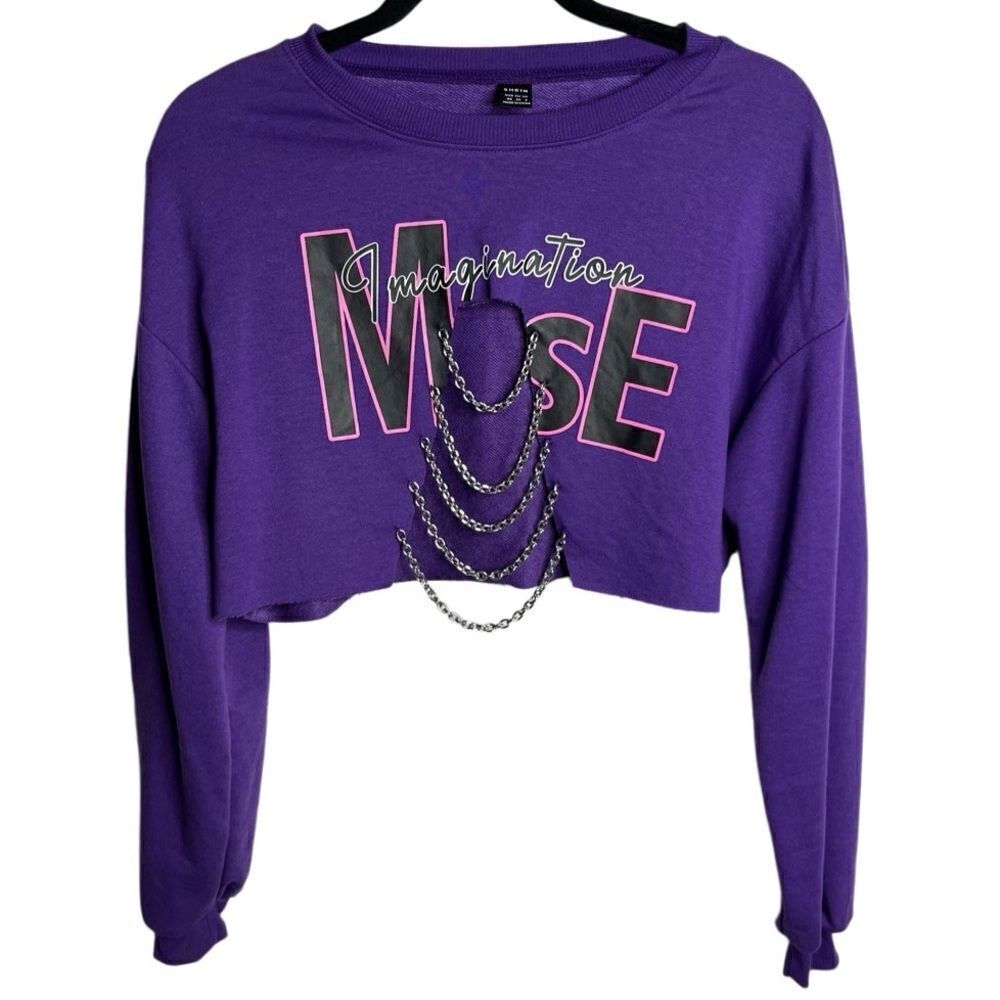 SHEIN Long Sleeve Chain Crop Top Purple Size XS